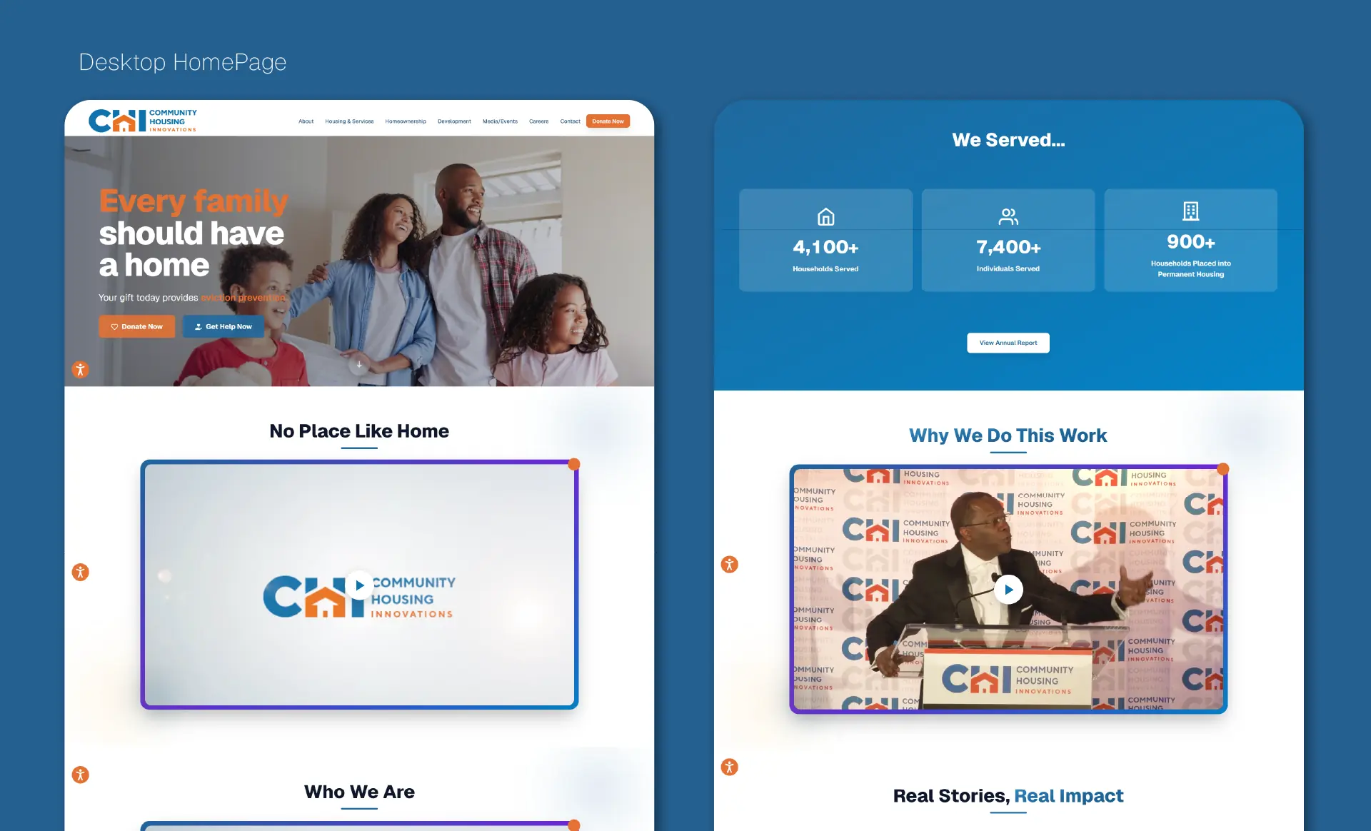 Community Housing Innovations desktop homepage design