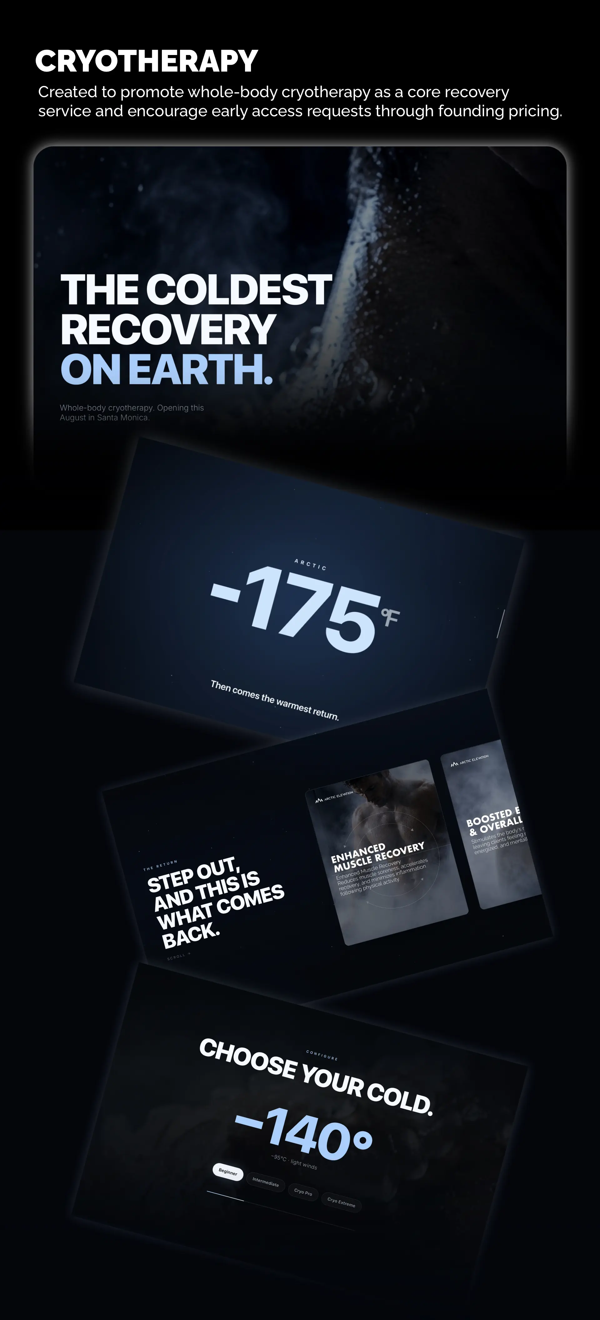 Cryotherapy landing page design for Arctic Elevation Santa Monica