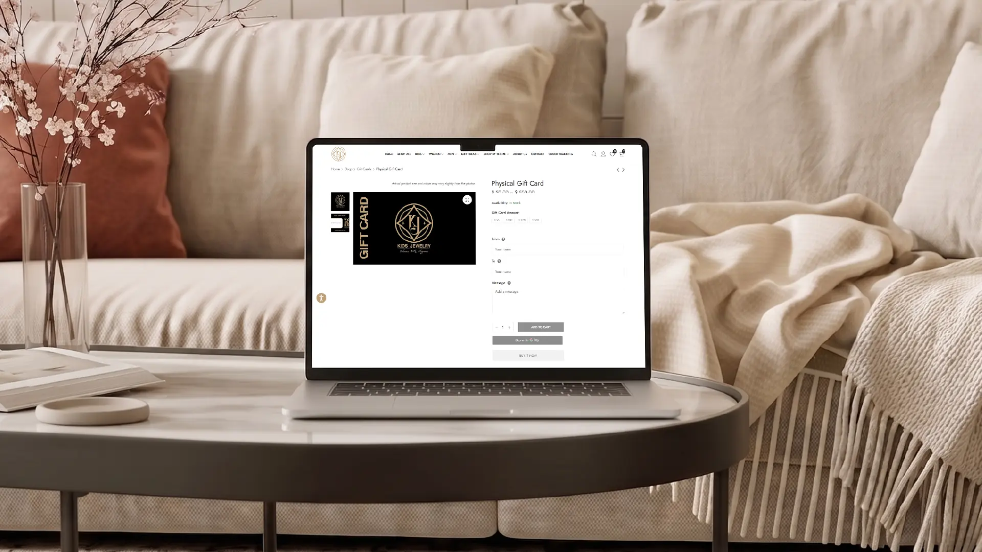 Kids Jewelry physical gift card purchase page