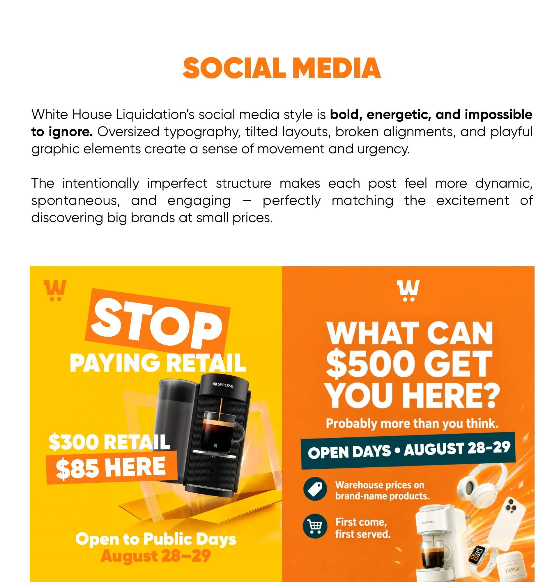 White House Liquidation social media post designs