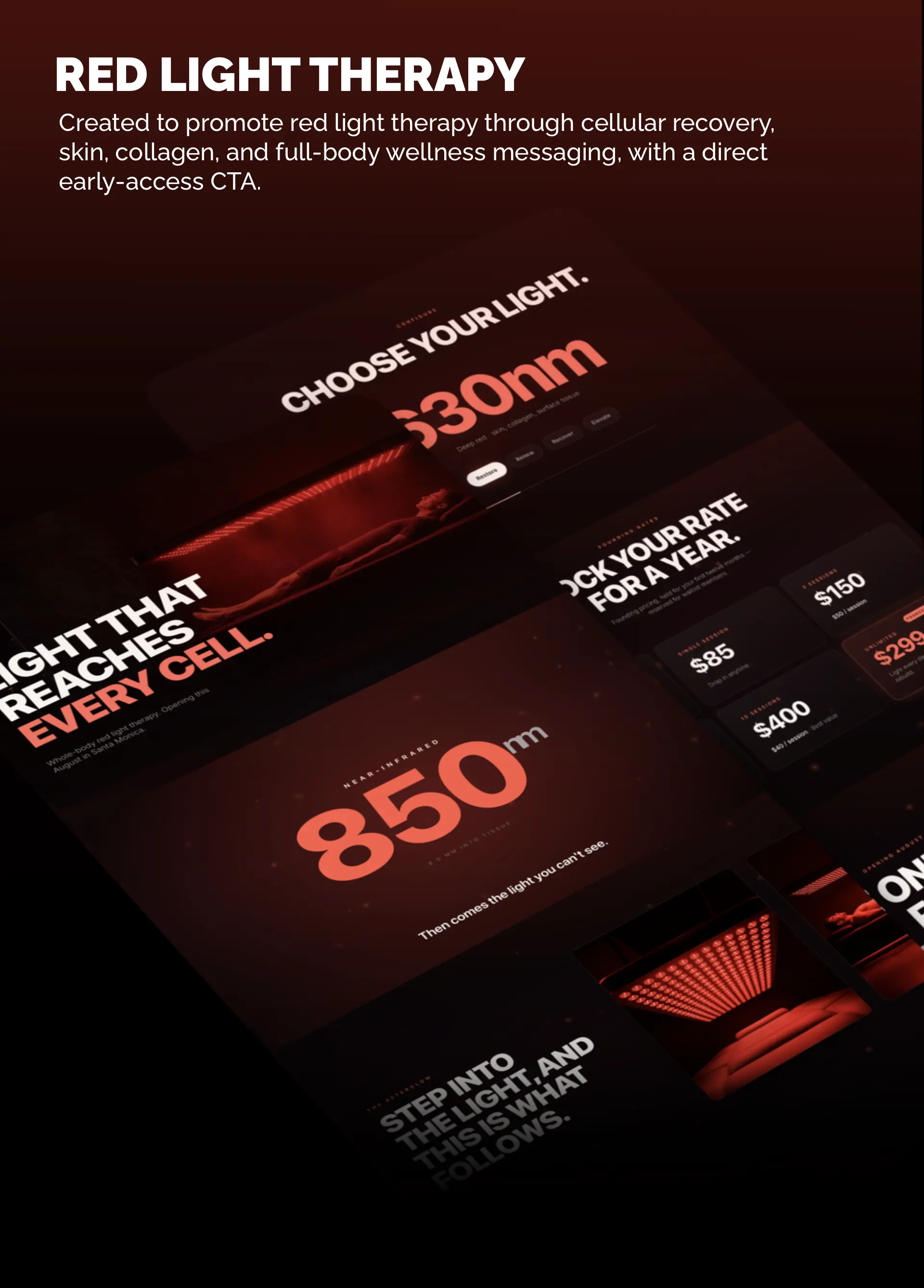 Red light therapy landing page design with founding-rate pricing
