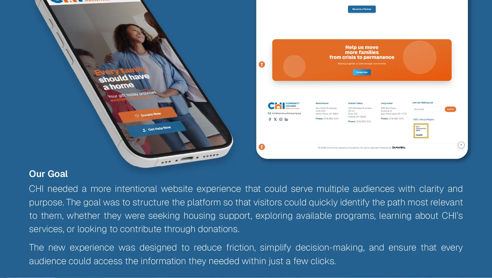 Community Housing Innovations mobile homepage and project goal