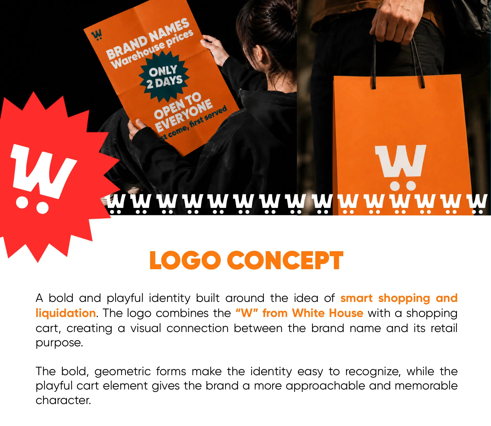 White House Liquidation logo concept and branded shopping bag