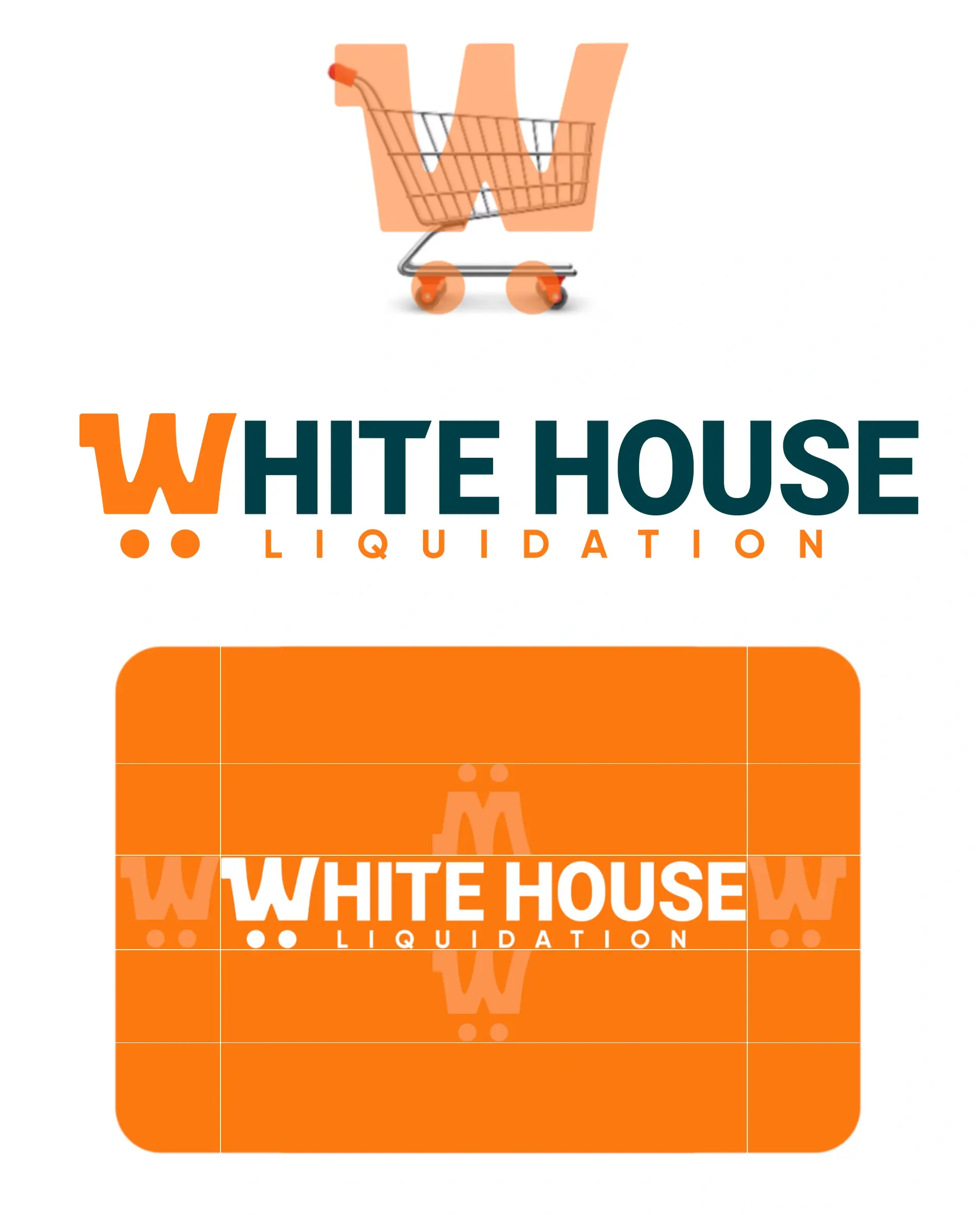 White House Liquidation logo built from a W and a shopping cart
