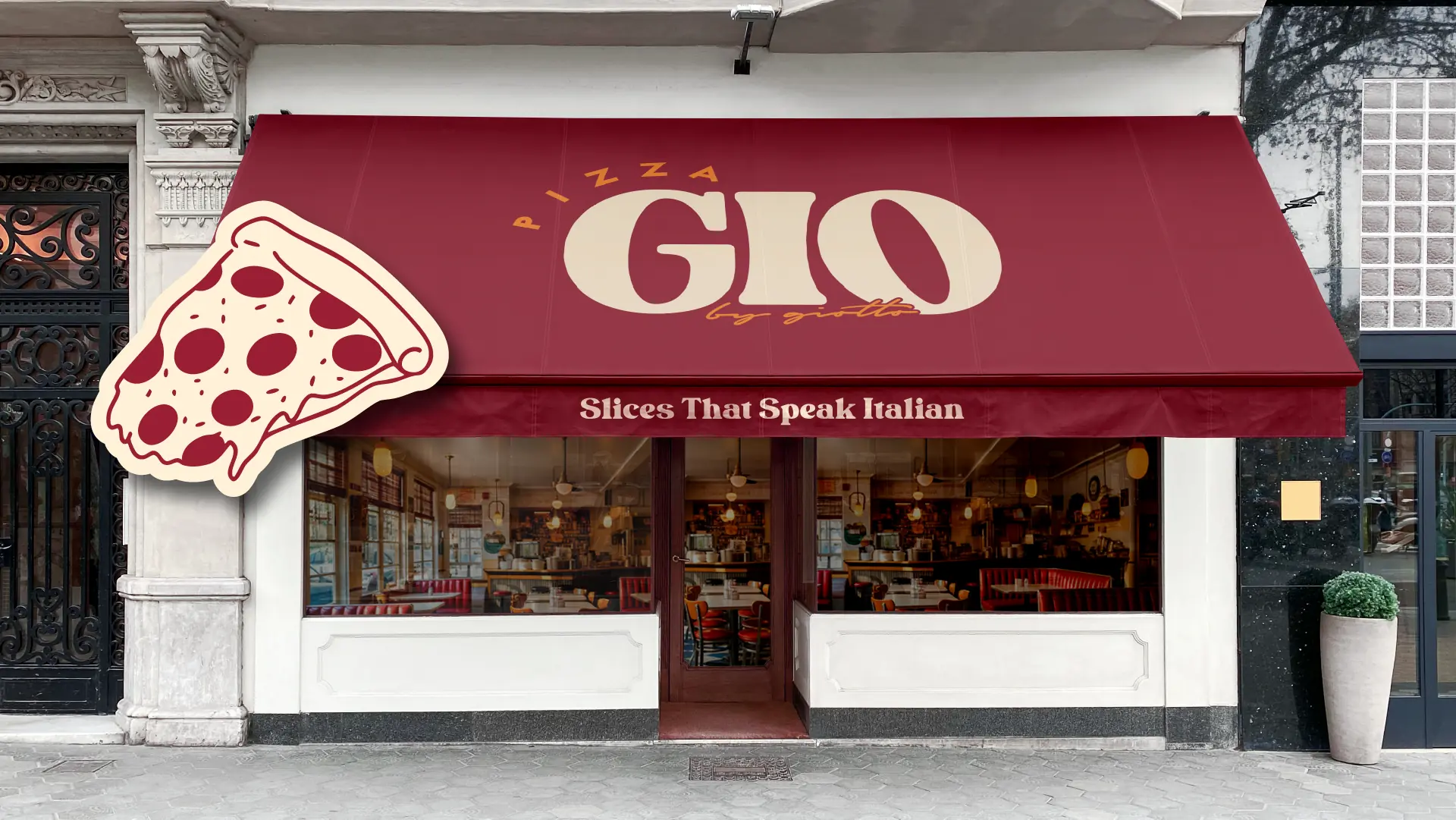 Pizza Gio storefront awning and signage