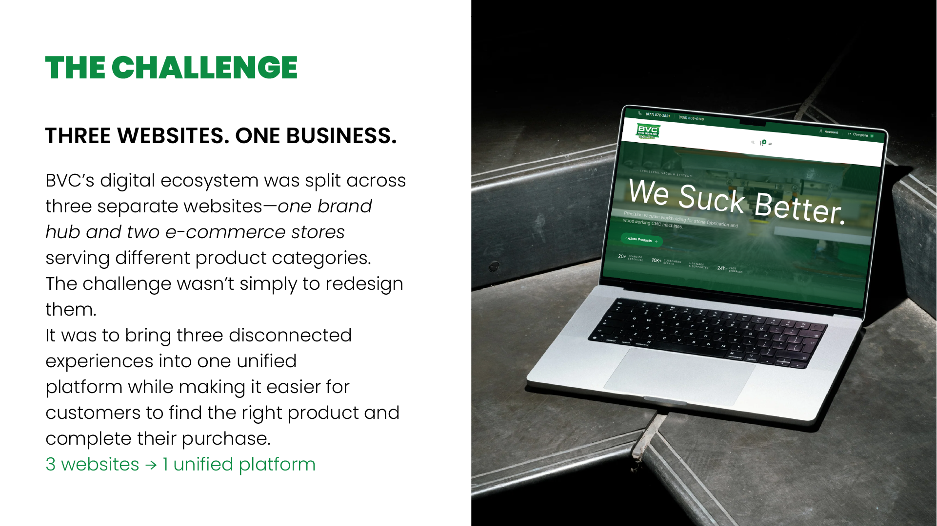 Better Vacuum Cups website challenge across three separate platforms