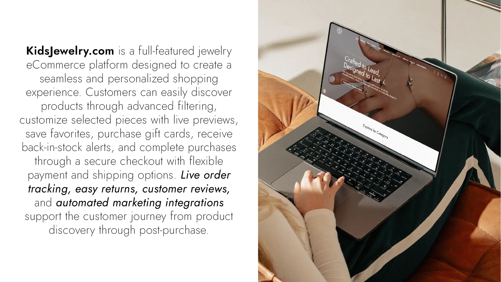 KidsJewelry.com eCommerce platform overview on a laptop