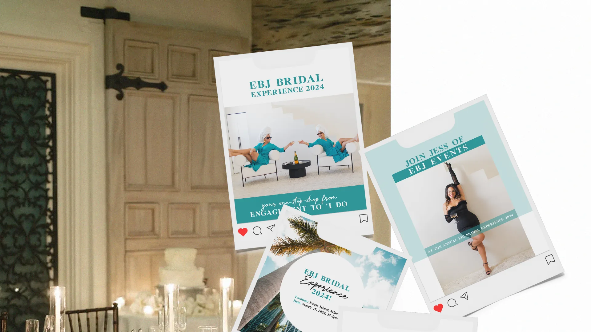 EBJ Bridal Experience 2024 promotional posts mocked up over the event venue